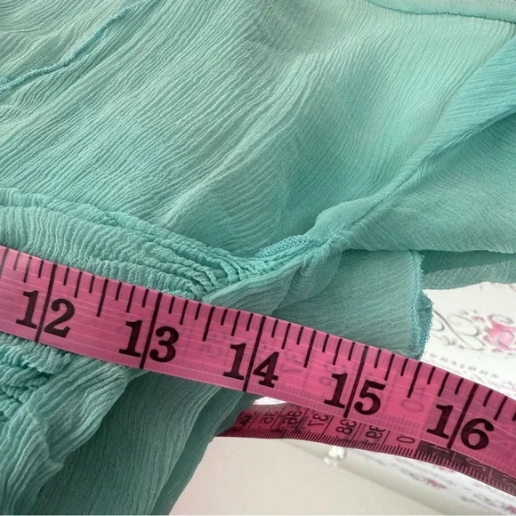 Guess top y2k fairy whimsy whimsical shirt blouse Sheer Teal Long Sleeve Top - Picture 14 of 15